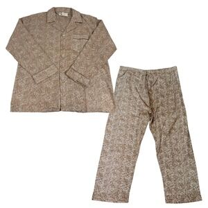 Chelsea Vintage Brown‎ Paisley Cotton Pajama Set Womens Large Long Sleeve Pants